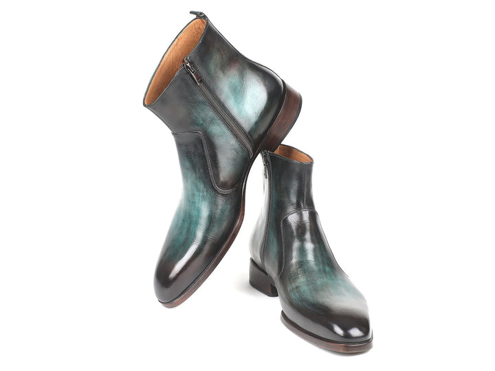 Paul Parkman Turquoise Burnished Side Zipper Boots (ID#BT487TRQ) Size 10.5-11 D(M) US