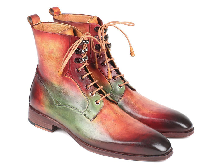 Paul Parkman Men's Green, Camel & Bordeaux Leather Boots (ID#BT533SPR) Size 13 D(M) US