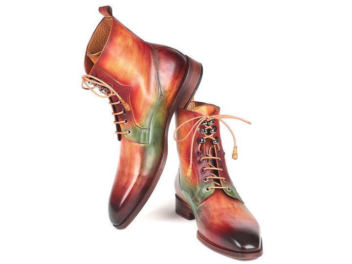 Paul Parkman Men's Green, Camel & Bordeaux Leather Boots (ID#BT533SPR) Size 8-8.5 D(M) US