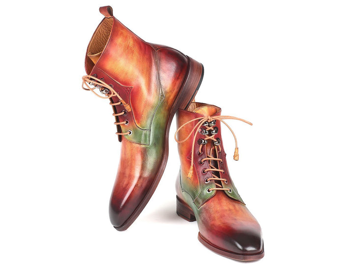 Paul Parkman Men's Green, Camel & Bordeaux Leather Boots (ID#BT533SPR) Size 9-9.5 D(M) US