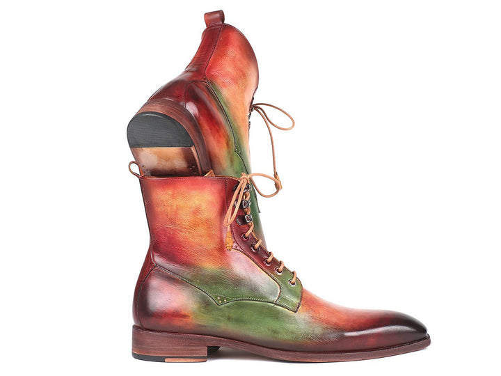 Paul Parkman Men's Green, Camel & Bordeaux Leather Boots (ID#BT533SPR) Size 9-9.5 D(M) US