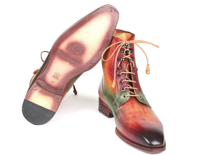 Paul Parkman Men's Green, Camel & Bordeaux Leather Boots (ID#BT533SPR) Size 6.5-7 D(M) US