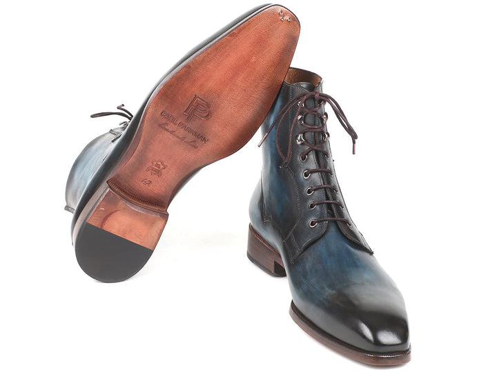 Paul Parkman Men's Blue & Brown Leather Boots (ID#BT548AW) Size 9.5-10 D(M) US