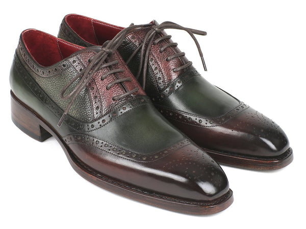 Paul Parkman Goodyear Welted Oxfords Brown & Green Shoes (ID#BW926GR)