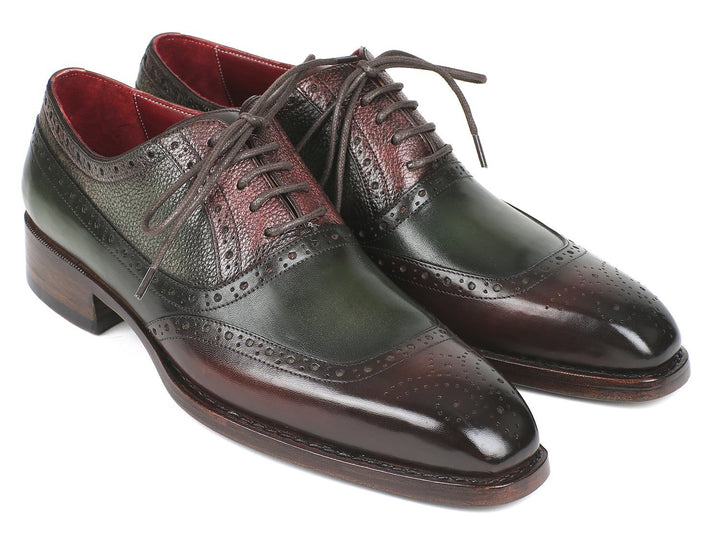 Paul Parkman Goodyear Welted Oxfords Brown & Green Shoes (ID#BW926GR) Size 7.5 D(M) US