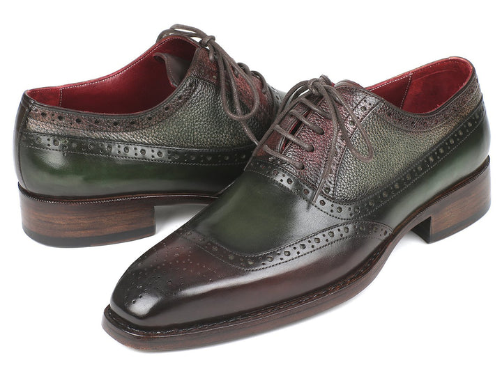 Paul Parkman Goodyear Welted Oxfords Brown & Green Shoes (ID#BW926GR) Size 10.5-11 D(M) US