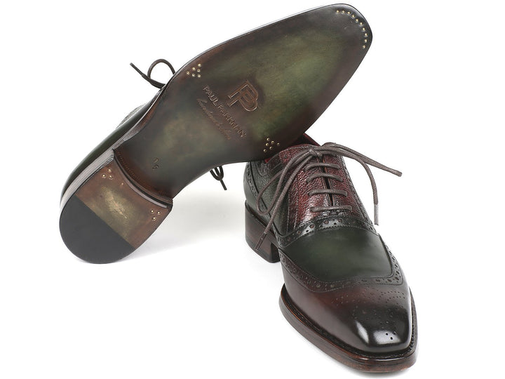 Paul Parkman Goodyear Welted Oxfords Brown & Green Shoes (ID#BW926GR)