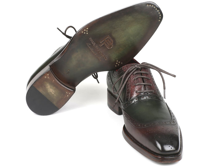 Paul Parkman Goodyear Welted Oxfords Brown & Green Shoes (ID#BW926GR) Size 8-8.5 D(M) US