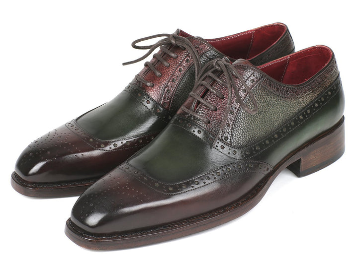 Paul Parkman Goodyear Welted Oxfords Brown & Green Shoes (ID#BW926GR) Size 11.5 D(M) US