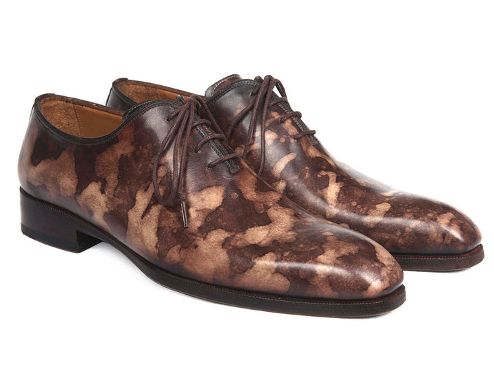 Paul Parkman Camouflage Hand-Painted Wholecut Oxfords Brown Shoes (ID#CM37BRW) Size 9-9.5 D(M) US