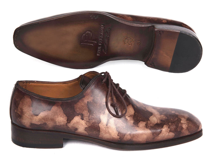 Paul Parkman Camouflage Hand-Painted Wholecut Oxfords Brown Shoes (ID#CM37BRW) Size 9-9.5 D(M) US