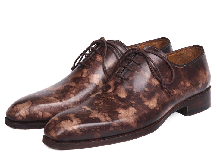 Paul Parkman Camouflage Hand-Painted Wholecut Oxfords Brown Shoes (ID#CM37BRW) Size 8-8.5 D(M) US