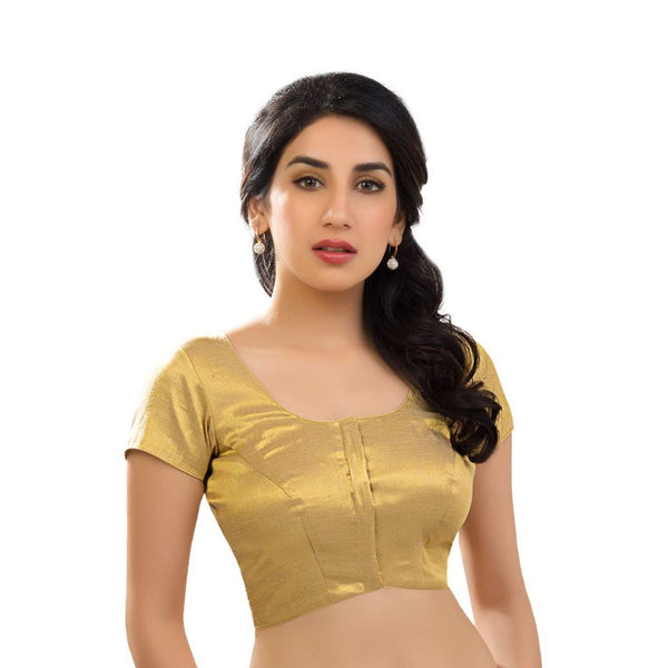 Elegant Simple Shimmer Gold Designer Indian Traditional Round Neck Saree Blouse Choli (CO-289-Gold)