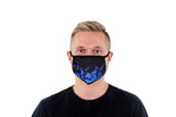 3 Pk Printed Cool Blue Fire Multi Color Reusable Face Mask Unisex Breathable Washable 2 Layer Ice Silk & Cotton Fabric