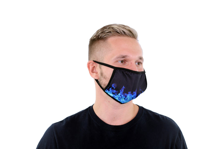 3 Pk Printed Blue Fire Multi Color Reusable Face Mask Unisex Breathable Washable 2 Layer Ice Silk & Cotton Fabric