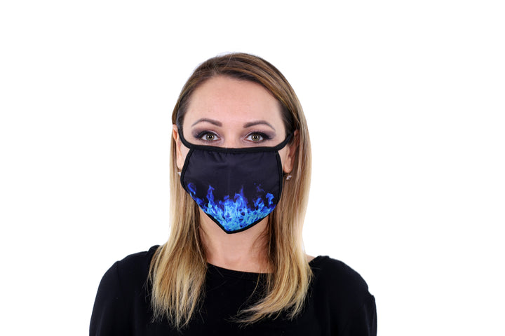 3 Pk Printed Blue Fire Multi Color Reusable Face Mask Unisex Breathable Washable 2 Layer Ice Silk & Cotton Fabric