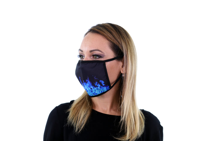 3 Pk Printed Blue Fire Multi Color Reusable Face Mask Unisex Breathable Washable 2 Layer Ice Silk & Cotton Fabric