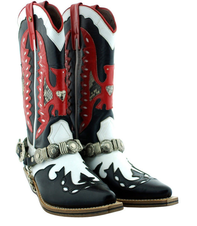 Oscar William Black Red Cowboy Men's Luxury Classic Handmade Leather Boots-7.5
