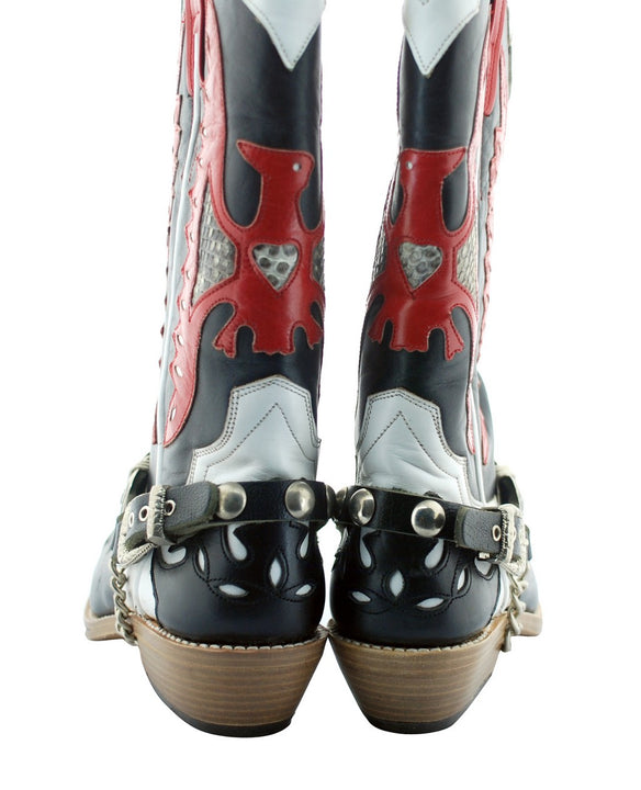 Oscar William Black Red Cowboy Men's Luxury Classic Handmade Leather Boots-13.5