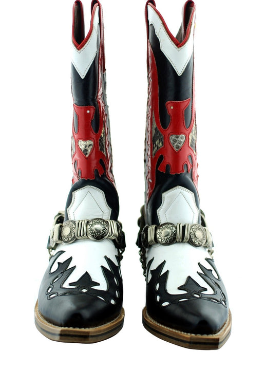 Oscar William Black Red Cowboy Men's Luxury Classic Handmade Leather Boots-12.5