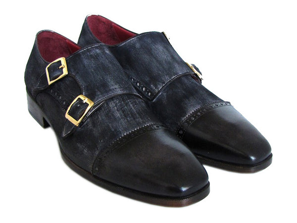 Paul Parkman Captoe Double Monkstraps Navy Suede - FK77W