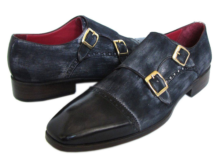 Paul Parkman Men's Captoe Double Monkstraps Navy Suede Shoes (Id#Fk77W) Size 6 D(M) Us