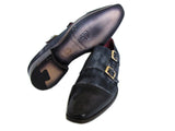 Paul Parkman Men's Captoe Double Monkstraps Navy Suede Shoes (Id#Fk77W) Size 12-12.5 D(M) Us
