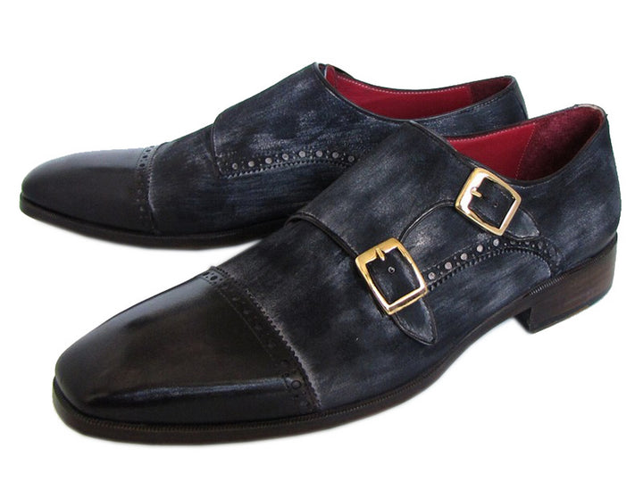 Paul Parkman Men's Captoe Double Monkstraps Navy Suede Shoes (Id#Fk77W) Size 10.5-11 D(M) Us