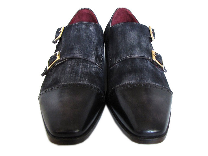 Paul Parkman Men's Captoe Double Monkstraps Navy Suede Shoes (Id#Fk77W)