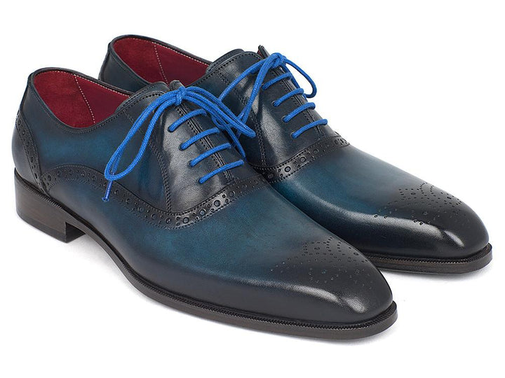 Paul Parkman Men's Blue & Navy Medallion Toe Oxfords Shoes (ID#FS88VA) Size 7.5 D(M) US
