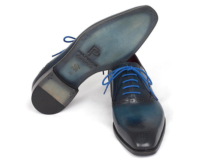 Paul Parkman Men's Blue & Navy Medallion Toe Oxfords Shoes (ID#FS88VA) Size 9-9.5 D(M) US