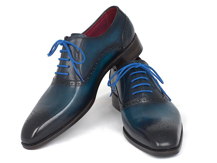 Paul Parkman Men's Blue & Navy Medallion Toe Oxfords Shoes (ID#FS88VA)