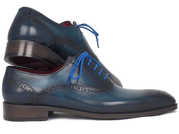 Paul Parkman Men's Blue & Navy Medallion Toe Oxfords Shoes (ID#FS88VA) Size 7.5 D(M) US