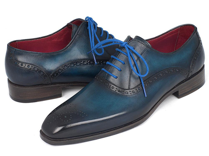 Paul Parkman Men's Blue & Navy Medallion Toe Oxfords Shoes (ID#FS88VA) Size 7.5 D(M) US