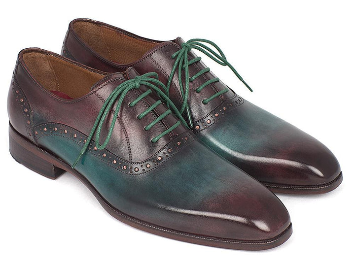 Paul Parkman Men's Green & Bordeaux Plain Toe Oxfords Shoes (ID#GH88BB) Size 8-8.5 D(M) US