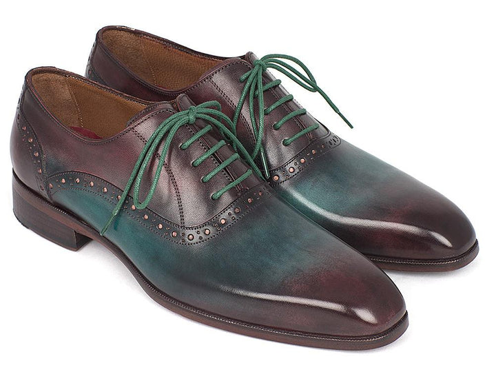 Paul Parkman Men's Green & Bordeaux Plain Toe Oxfords Shoes (ID#GH88BB) Size 7.5 D(M) US