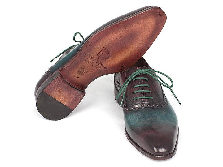 Paul Parkman Men's Green & Bordeaux Plain Toe Oxfords Shoes (ID#GH88BB) Size 10.5-11 D(M) US