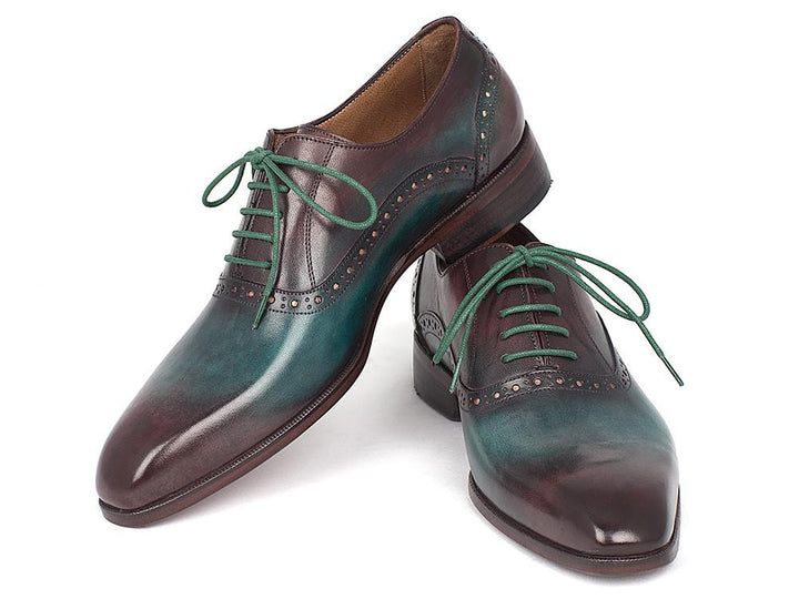 Paul Parkman Men's Green & Bordeaux Plain Toe Oxfords Shoes (ID#GH88BB) Size 8-8.5 D(M) US