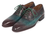 Paul Parkman Men's Green & Bordeaux Plain Toe Oxfords Shoes (ID#GH88BB)