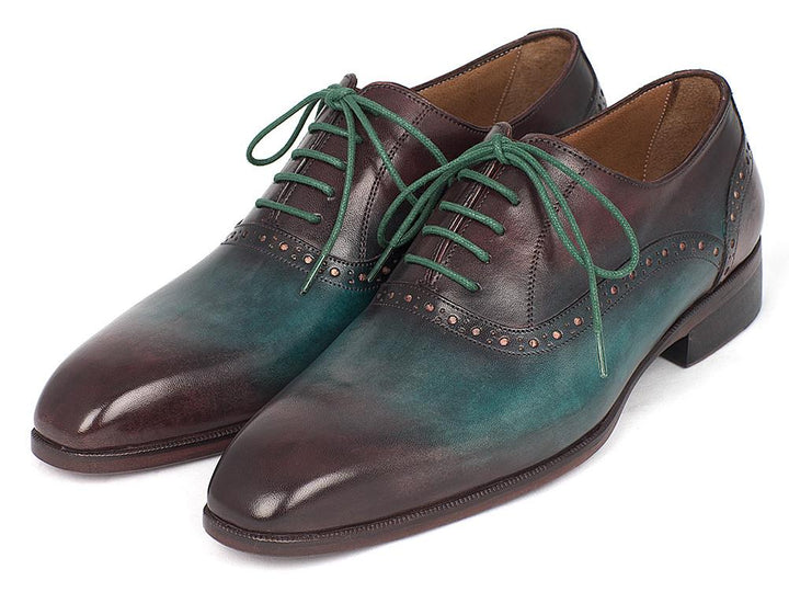 Paul Parkman Men's Green & Bordeaux Plain Toe Oxfords Shoes (ID#GH88BB) Size 12-12.5 D(M) US