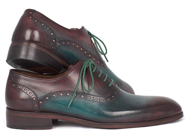 Paul Parkman Men's Green & Bordeaux Plain Toe Oxfords Shoes (ID#GH88BB)
