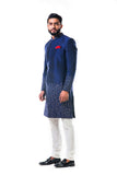 Midnight Blue Hand Embroidered Thread Work Sherwani Set