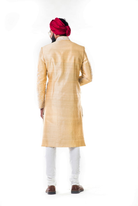 Off-White Thread Work Embroidery Sherwani Set