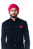 Black Velvet Self Embroidered Sherwani Set