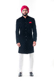 Black Velvet Self Embroidered Sherwani Set