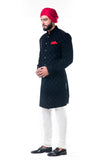 Black Velvet Self Embroidered Sherwani Set