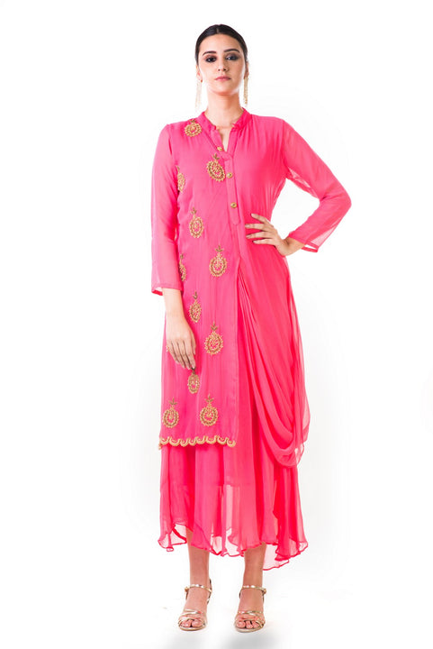 Pink Hand Embroidered Cowl Tunic Dress