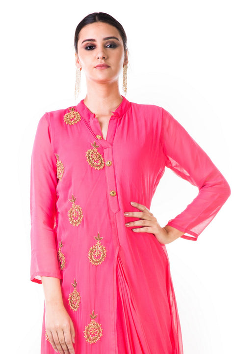 Pink Hand Embroidered Cowl Tunic Dress