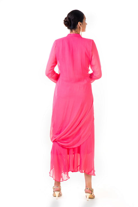 Pink Hand Embroidered Cowl Tunic Dress