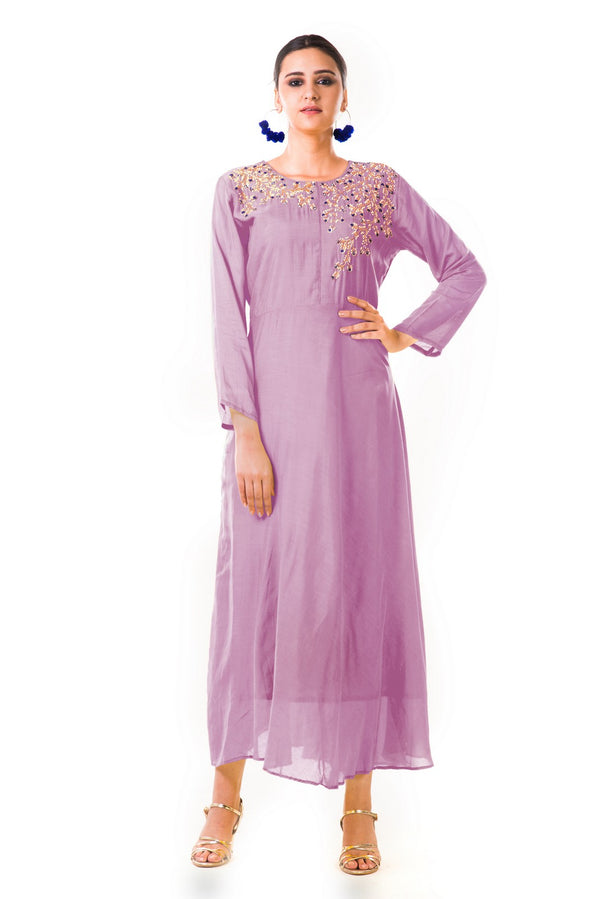 Mauve Sequin Work Silk Tunic